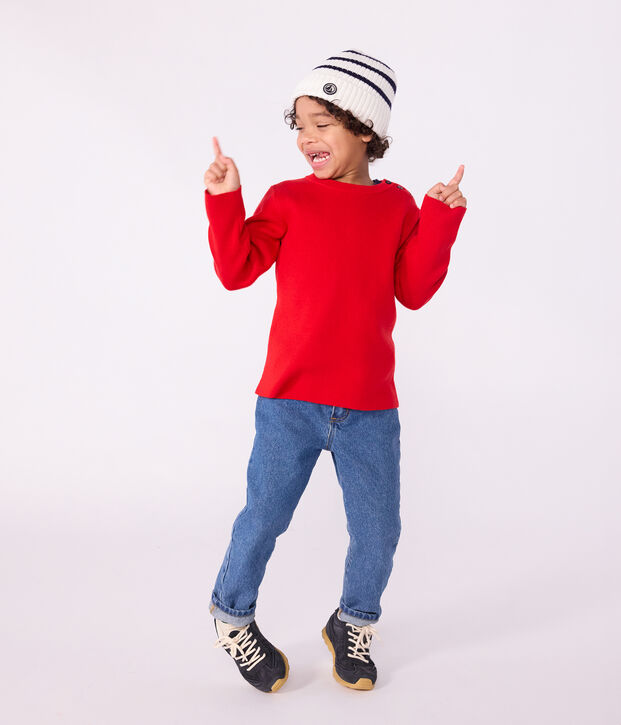 Kinder-Pullover aus einfarbiger Wolle und Baumwolle rot