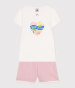Kinder-Kurzpyjama aus Baumwolle weiss MARSHMALLOW/rosa CHARME