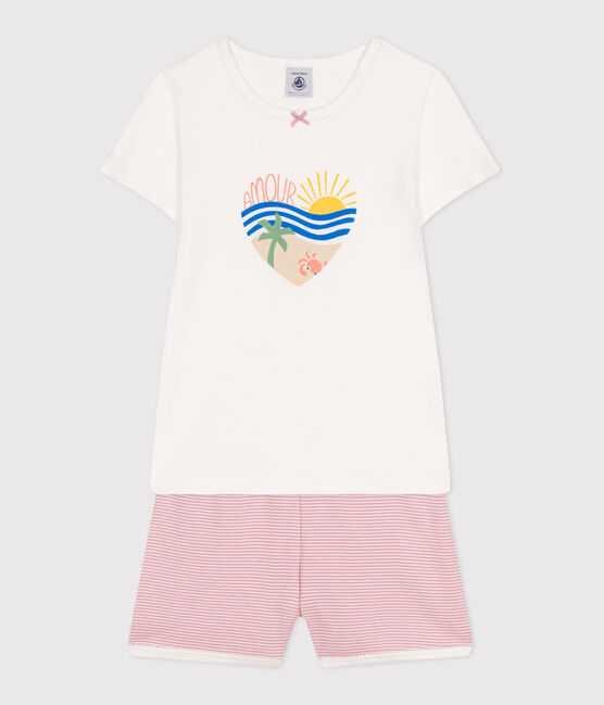 Kinder-Kurzpyjama aus Baumwolle weiss MARSHMALLOW/rosa CHARME