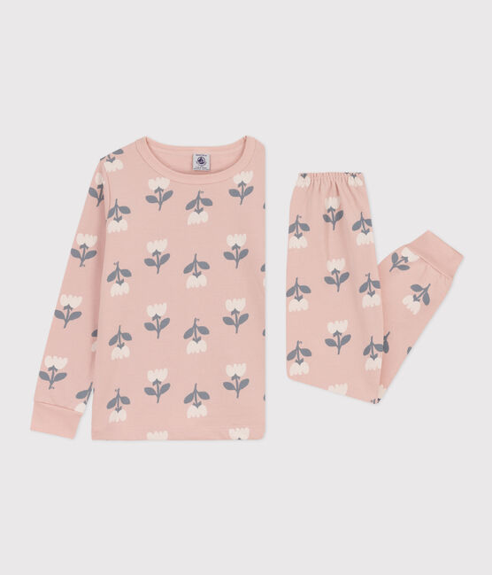 Kinderpyjama aus Molton für Mädchen rosa SALINE/weiss MULTICO