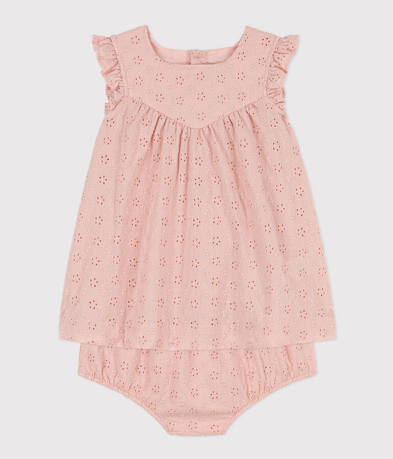 Baby-Kleid mit Bloomers in Broderie Anglaise rosa