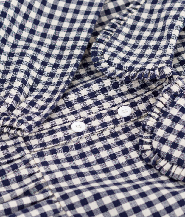 Lang&auml;rmeliges Kinder-Kleid aus Flanell mit Karomuster blau/naturfarben