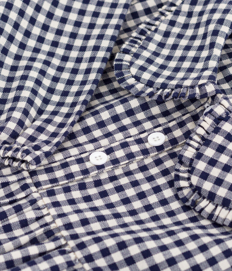 Lang&auml;rmeliges Kinder-Kleid aus Flanell mit Karomuster blau/naturfarben