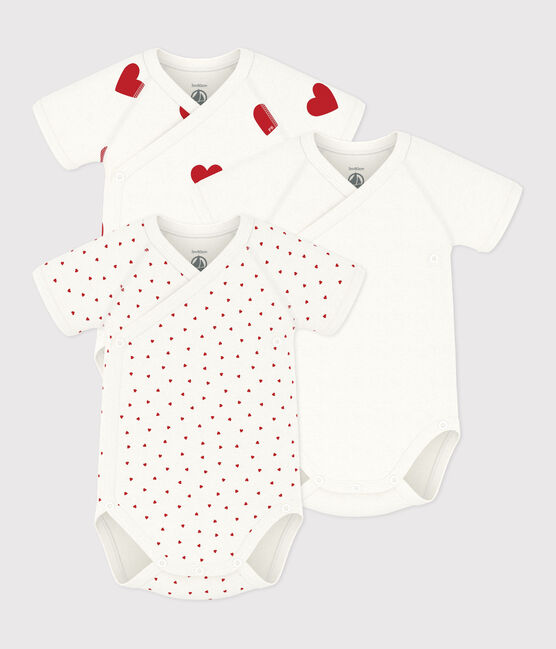 3er-Set kurzärmelige Baby-Wickelbodys aus Baumwolle mit Herzmotiv variante 1