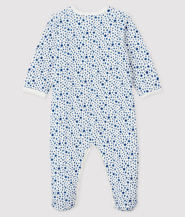 Baby-Strampler mit blauem Sternen-Druck aus Doppeljersey weiss/vielfarbig