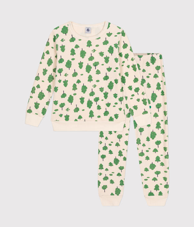 Kinder-Pyjama aus aufgerautem Frottee mit Baummotiv naturfarben/vielfarbig