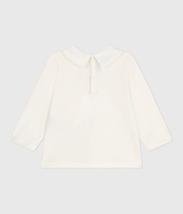 Lang&auml;rmelige Baby-Bluse aus Baumwolle mit besticktem Kragen weiss