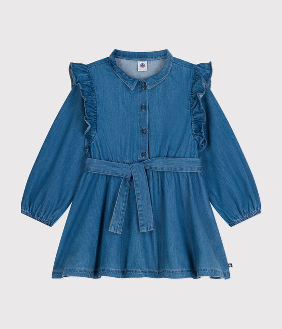 Langärmeliges Kinder-Kleid aus leichtem Denim für Mädchen blau DENIM CLAIR