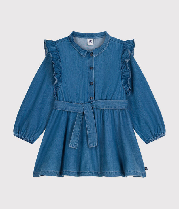Lang&auml;rmeliges Kinder-Kleid aus leichtem Denim f&uuml;r M&auml;dchen blau