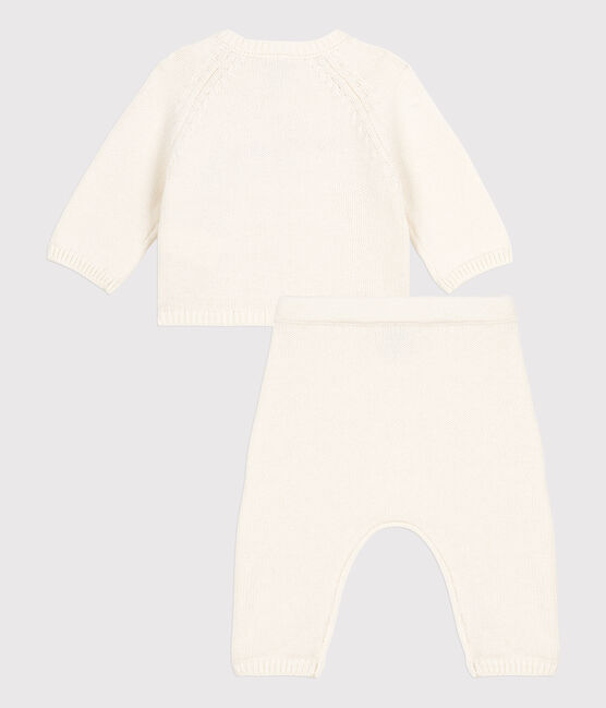 Zweiteiliges Baby-Set aus Woll- und Baumwoll-Strick weiss MARSHMALLOW