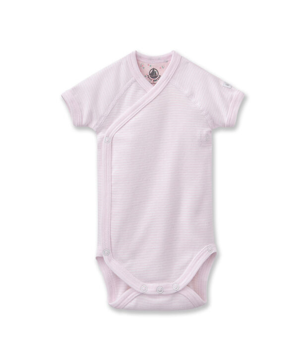 Baby-Wickelbody, Unisex, Ringelmuster rosa/weiss