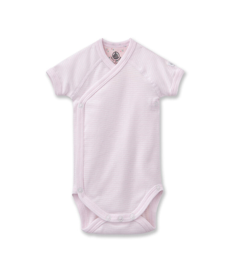 Baby-Wickelbody, Unisex, Ringelmuster rosa/weiss