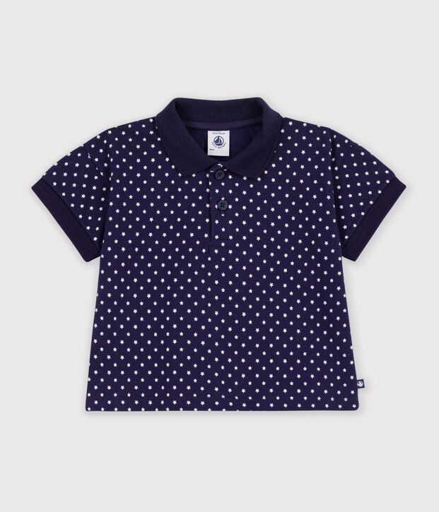 Kurz&auml;rmeliges Baby-Poloshirt aus Baumwolle mit Schiffchenmuster blau/weiss