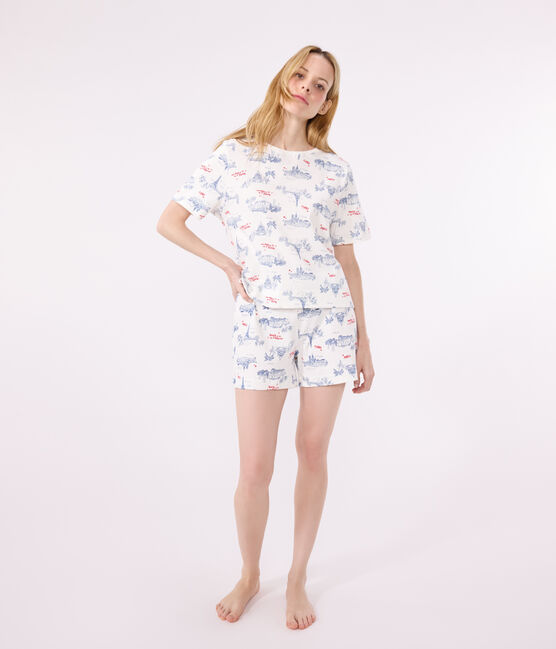 Damen-Kurzpyjama aus Baumwolle mit Paris-Motiv weiss MARSHMALLOW/weiss MULTICO