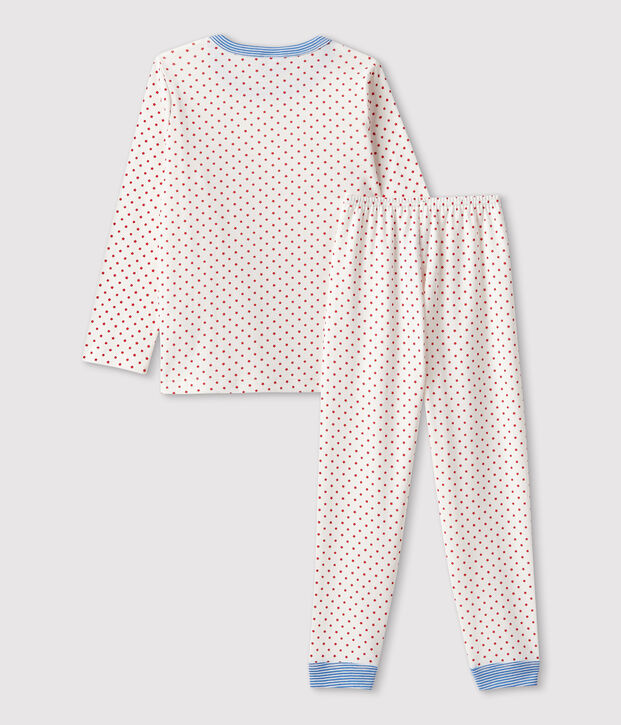 Kinderpyjama aus Bio-Baumwolle mit Muster weiss/rot