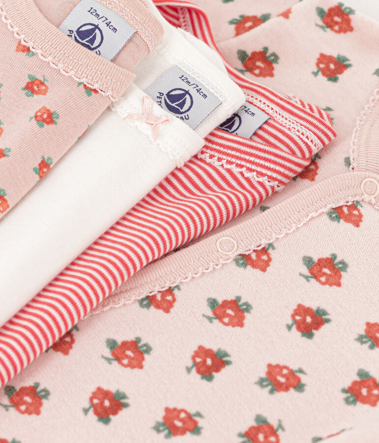 Baby-Geschenkset aus 1 Strampler und 3 Bodys mit Blumenmuster vielfarbig