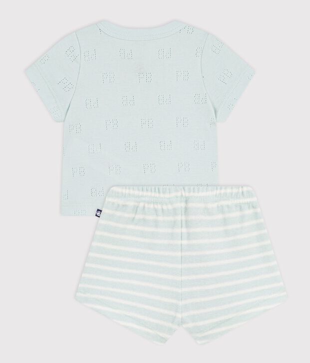 2-teiliges kurzes Baby-Set aus Baumwolle mit gestreiftem Unterteil blau/naturfarben