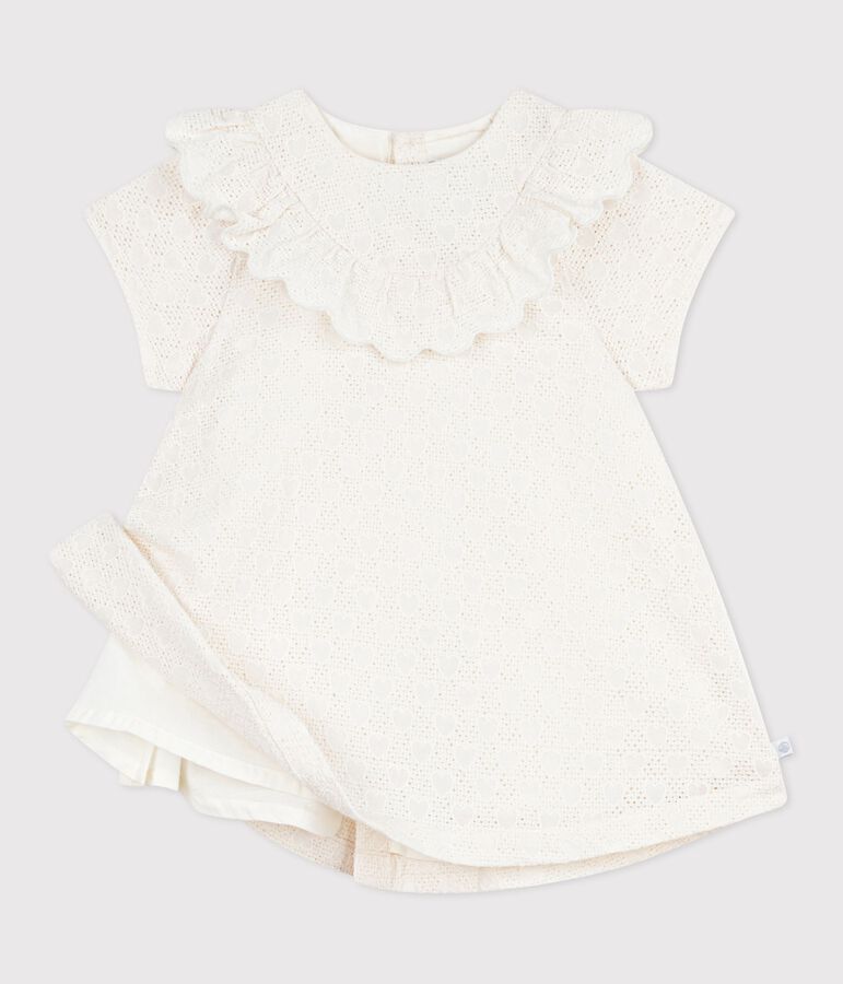 Kurz&auml;rmeliges Baby-Kleid aus Lochspitze mit Herzmotiven weiss MARSHMALLOW