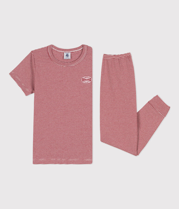 Kurz&auml;rmeliger Kinderpyjama aus Baumwolle mit Ringelstreifen rot/weiss
