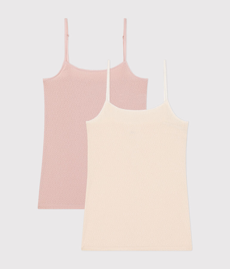 2er-Set Spaghetti-Top aus Baumwolle mit Lochstickerei f&uuml;r Damen vielfarbig