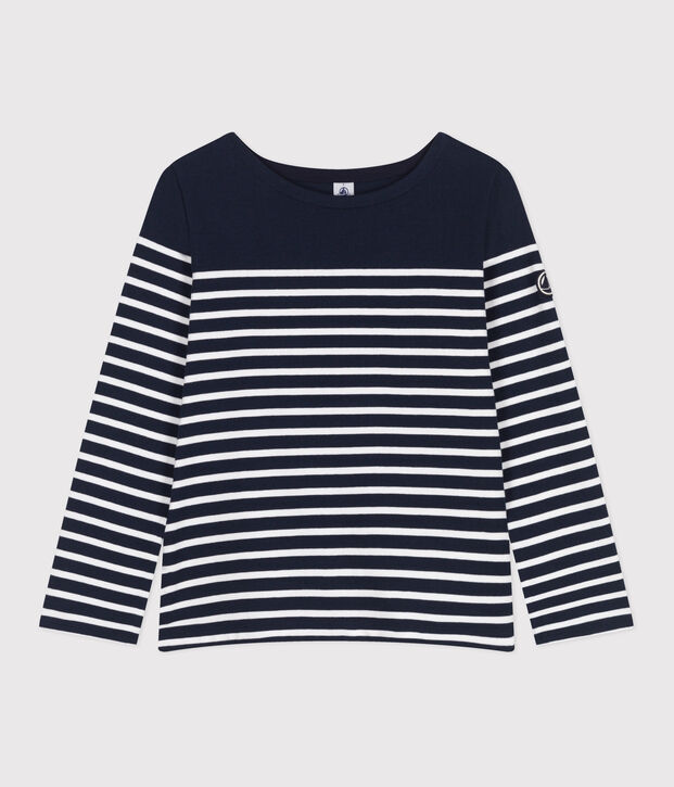 Lang&auml;rmeliges Damen-Streifenshirt Marini&egrave;re aus Baumwolle blau/weiss