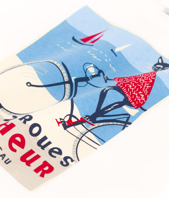 Langärmeliges Kinder-T-Shirt aus Baumwolle für Mädchen weiss MARSHMALLOW