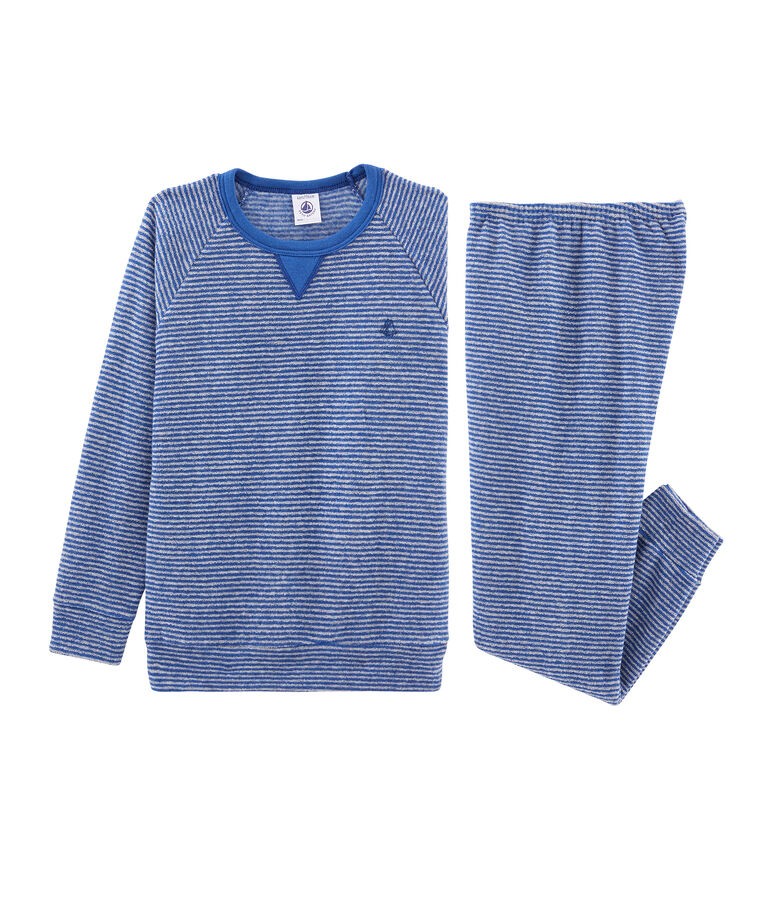 Pyjama aus angerautem, extra warmem Boucl&eacute;-Frottier f&uuml;r kleine Jungen blau/grau