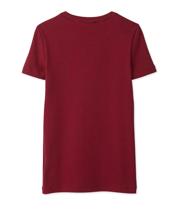 Damen-T-Shirt mit Milleraies-Ringelmuster blau/rot