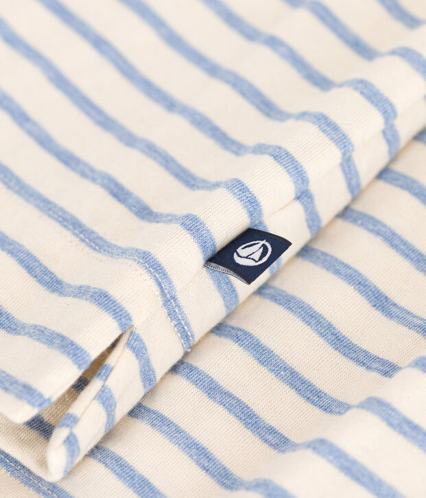 Damen-T-Shirt Le Boxy aus Doppejersey naturfarben/blau