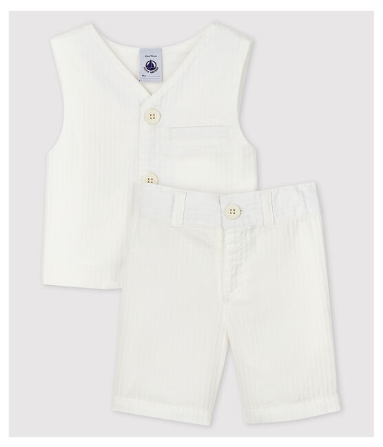 Zweiteiliges Baby-Set aus gestreifter Popeline für Jungen weiss MARSHMALLOW/weiss MULTICO
