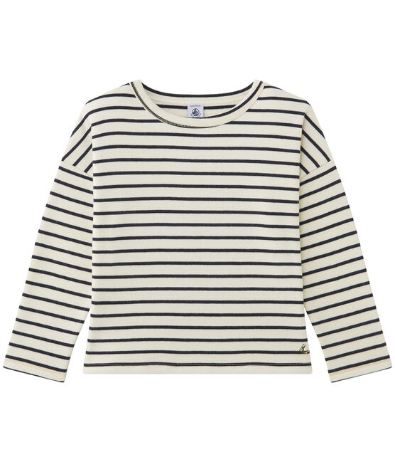 Sweat shirt fille rayé beige COQUILLE/blau SMOKING