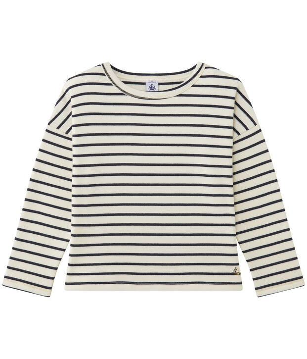 Sweat shirt fille ray&eacute; weiss/blau