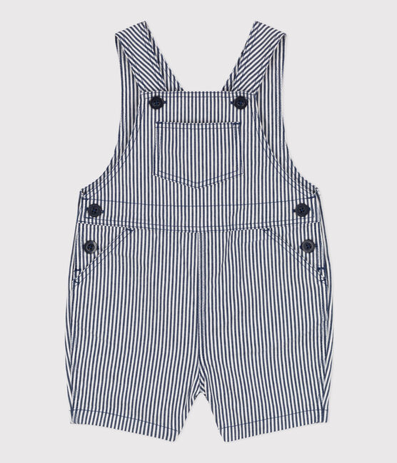 Baby-Kurzlatzhose aus gestreiftem Canvas für Mädchen blau MEDIEVAL/weiss MARSHMALLOW