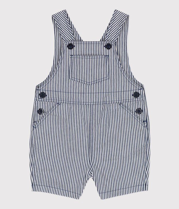 Baby-Kurzlatzhose aus gestreiftem Canvas f&uuml;r M&auml;dchen blau/weiss