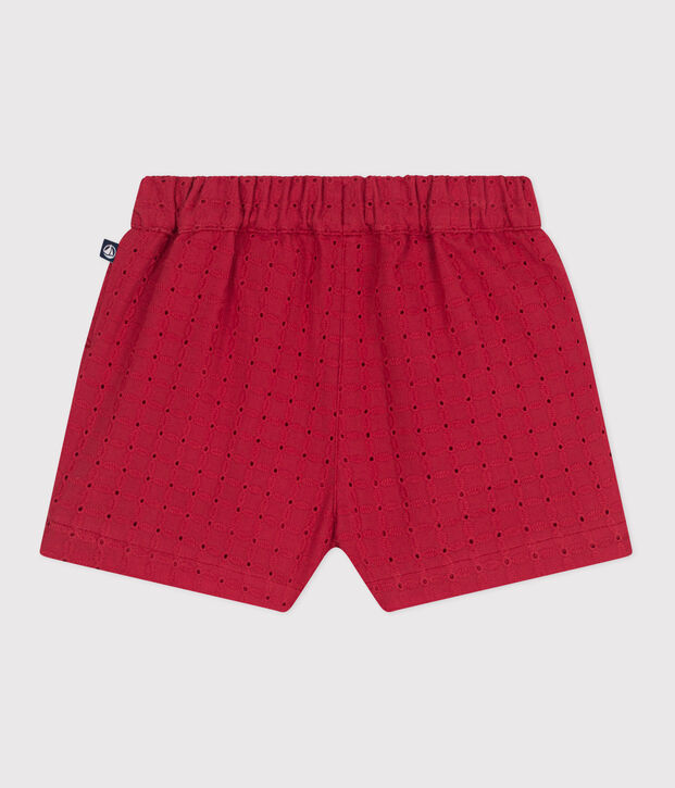 Baby-Shorts aus Popeline mit Lochspitze rot
