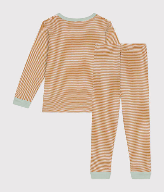 Kinder-Pyjama aus gestreifter Baumwolle braun CUIVRE/ MARSHMALLOW