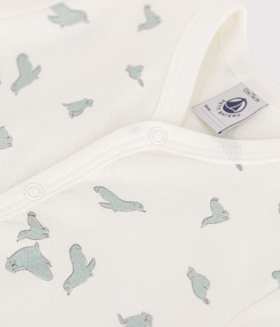 Baby-Kurzoverall aus Baumwolle mit Seehund weiss MARSHMALLOW/weiss MULTICO