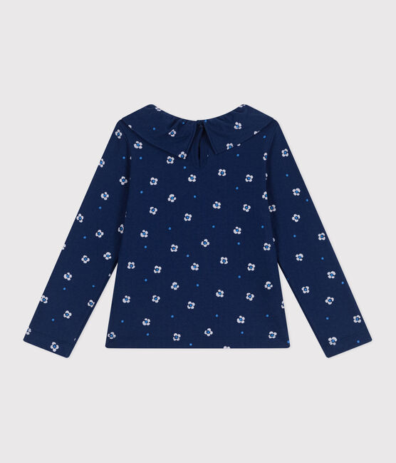 Langärmeliges Kinder-T-Shirt aus Baumwolle mit Blumenmuster blau MEDIEVAL/weiss MULTICO