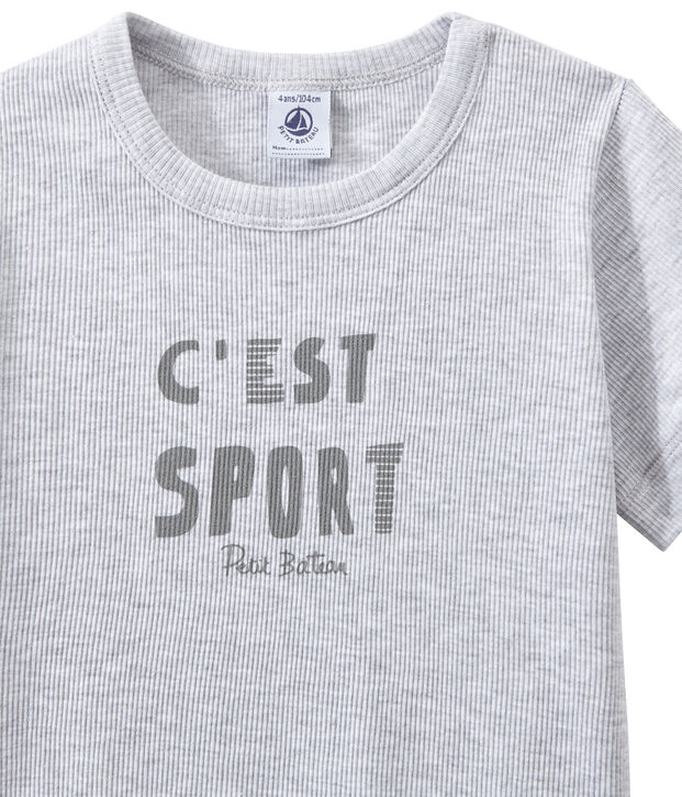 Kurzer Jungen-Schlafanzug im Materialmix grau/weiss