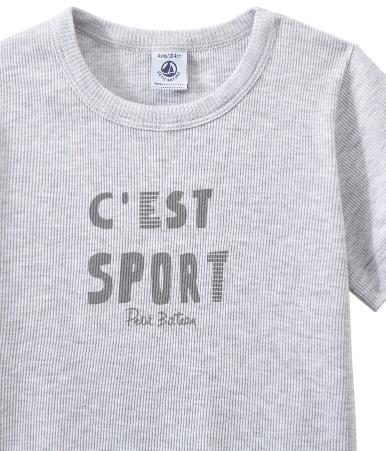 Kurzer Jungen-Schlafanzug im Materialmix grau POUSSIERE/weiss LAIT