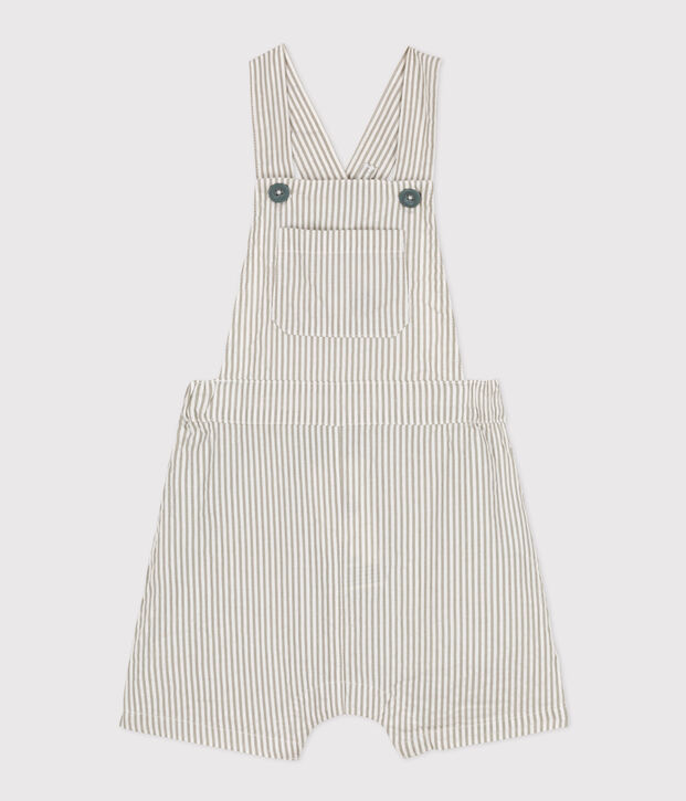 Kurze Baby-Latzhose aus Seersucker gr&uuml;n/weiss