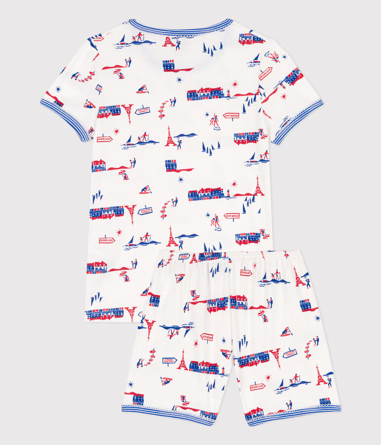 Kinder-Kurzpyjama Paris aus Baumwolle f&uuml;r M&auml;dchen weiss/vielfarbig