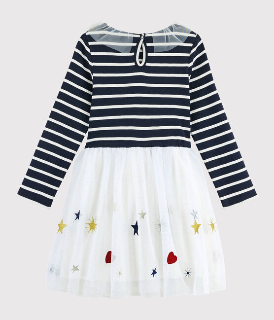Langärmeliges Kinderkleid für Mädchen blau SMOKING/weiss MULTICO