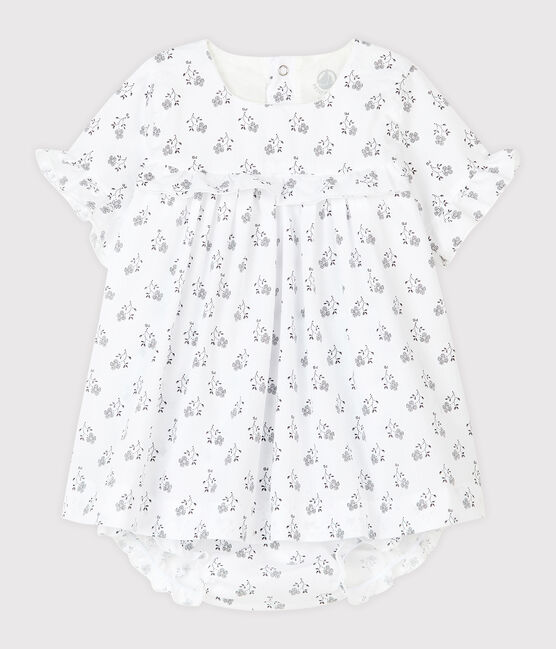 Babykleid mit Bloomer für Mädchen, blauer Blumendruck aus Popelin weiss MARSHMALLOW/weiss MULTICO
