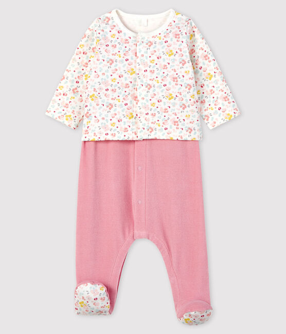 Baby-Zweiteiler aus Velours mit rosa Blumen rosa CHARME/weiss MULTICO