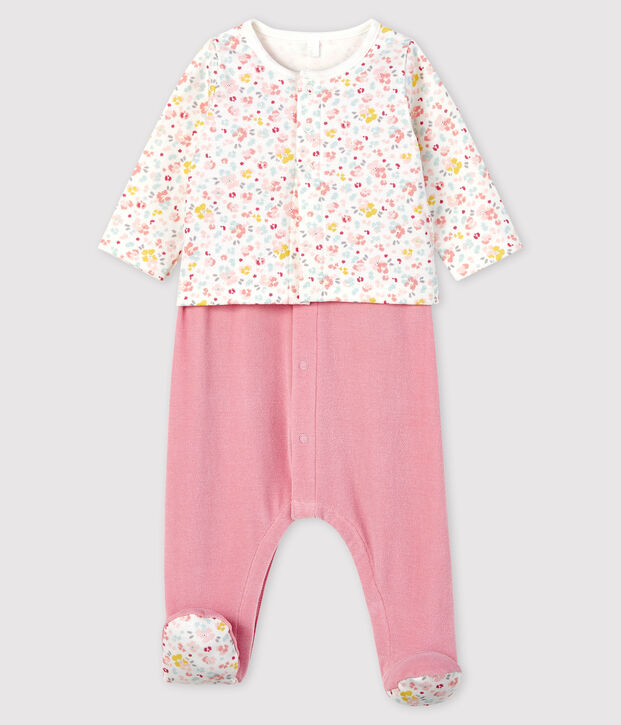 Baby-Zweiteiler aus Velours mit rosa Blumen rosa/vielfarbig