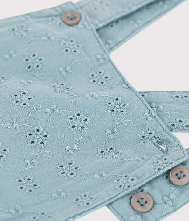 Kurze Baby-Overall in Broderie Anglaise blau