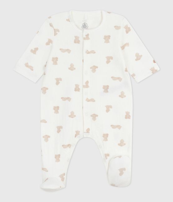 Strampler aus bedrucktem Doppeljersey MARSHMALLOW/ BRUN