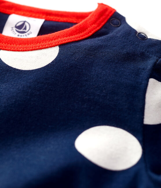 Kurzärmeliges Baby-T-Shirt aus Jersey mit Tupfenmuster blau MEDIEVAL/weiss MARSHMALLOW