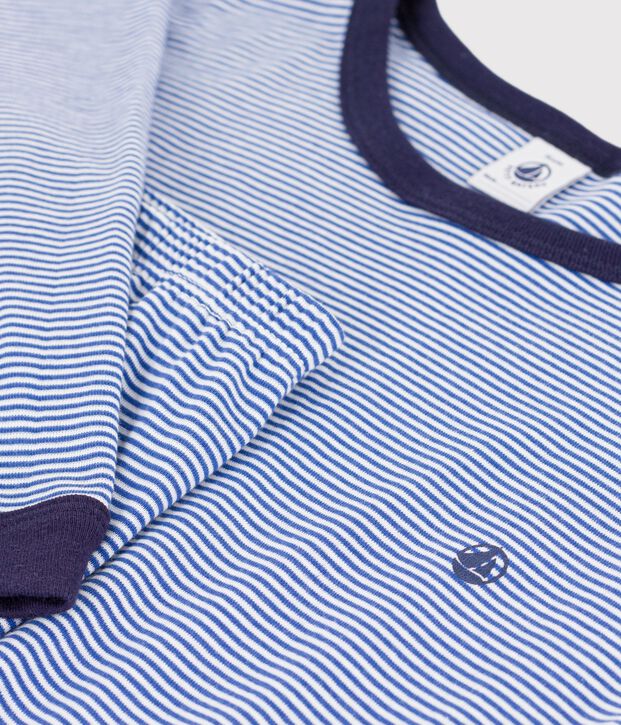 Kinder-Pyjama aus Baumwolle mit Streifen blau/weiss